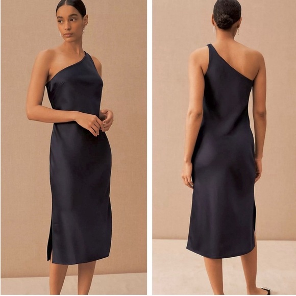 BHLDN Dresses & Skirts - BHLDN Anthropologie Audrie Midnight Midi Dress Women’s Size 0 One‎ Shoulder Blue